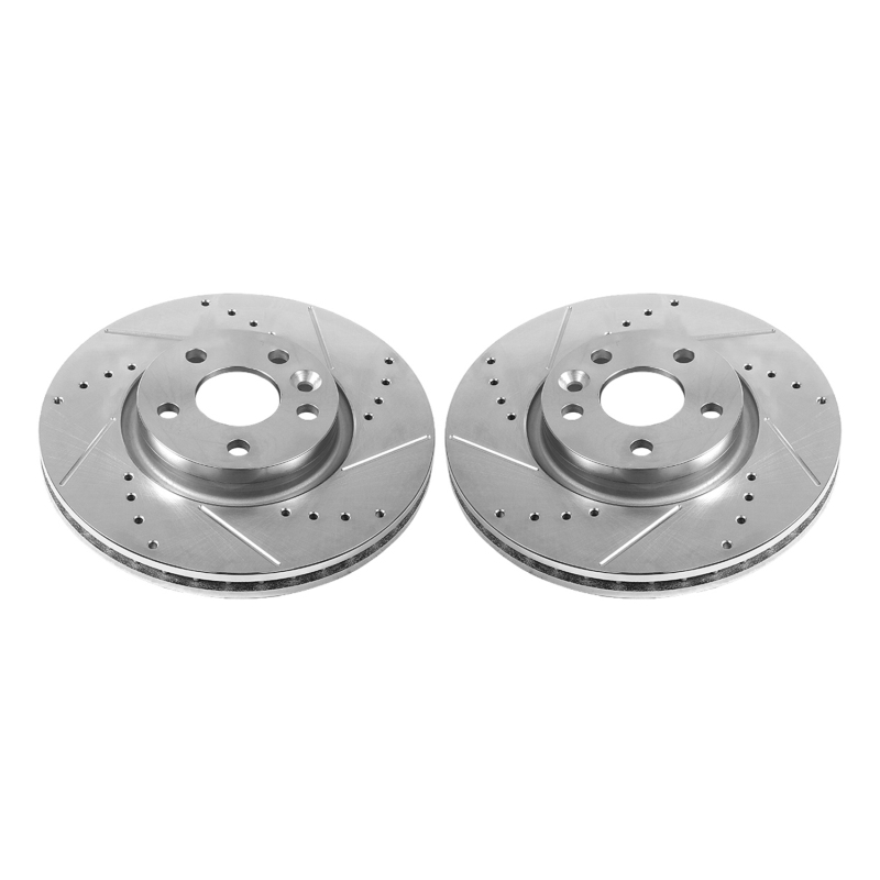 Volvo XC70 Brake Rotors (2) - Front - PowerStop - Evolution Drilled & Slotted, Zinc Plated - Silver Zinc - `08-`16