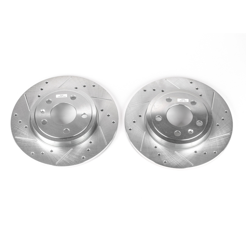 Audi A4 Brake Rotors (2) - Rear - PowerStop - Evolution Drilled & Slotted - Silver - `05-`09