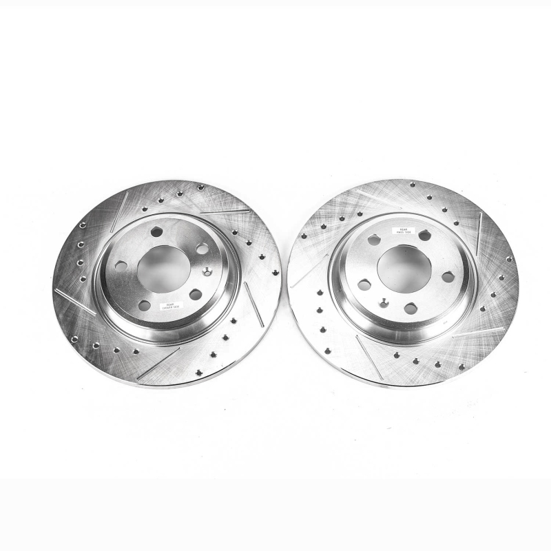 Audi A4 Brake Rotors (2) - Rear - PowerStop - Evolution Drilled & Slotted - Silver - `09-`19