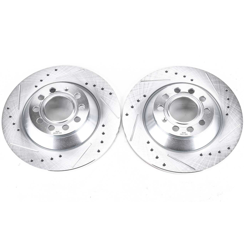 Audi A6 Brake Rotors (2) - Rear - PowerStop - Evolution Drilled & Slotted - Silver - `05-`11