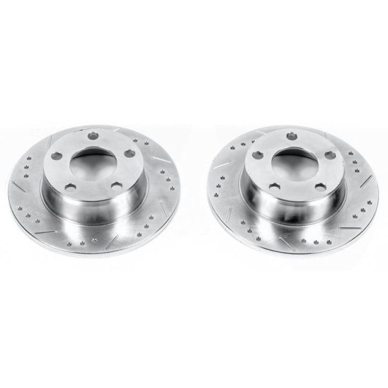 Audi A6 Quattro Brake Rotors (2) - Rear - PowerStop - Evolution Drilled & Slotted - Silver - `99-`04