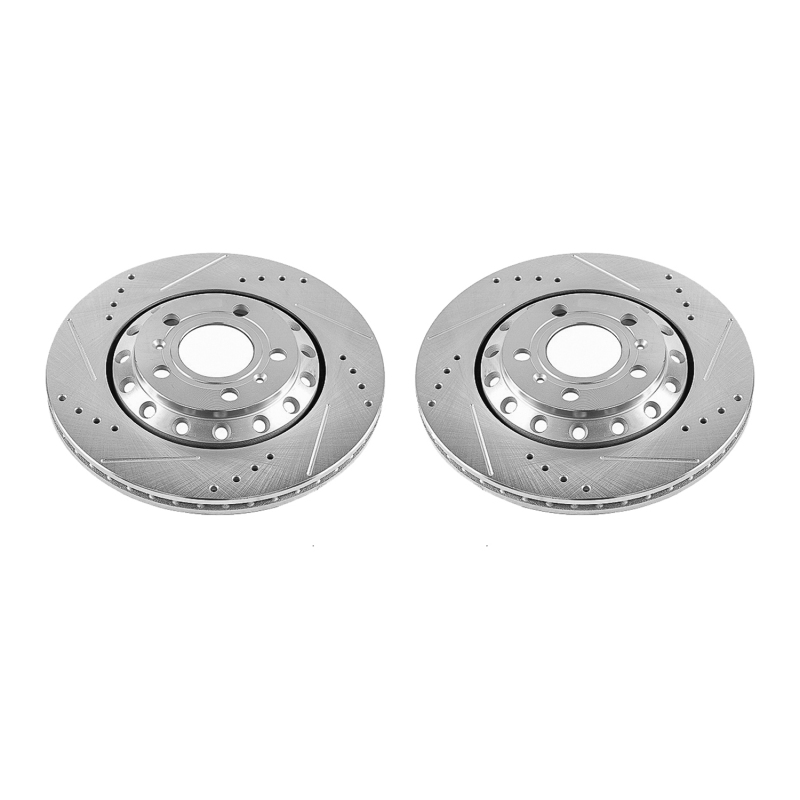 Audi A8 Quattro Brake Rotors (2) - Rear - PowerStop - Evolution Drilled & Slotted - Silver - `03-`10