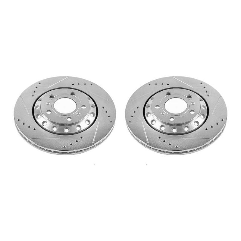 Audi A8 Quattro Brake Rotors (2) - Rear - PowerStop - Evolution Drilled & Slotted - Silver - `03-`10