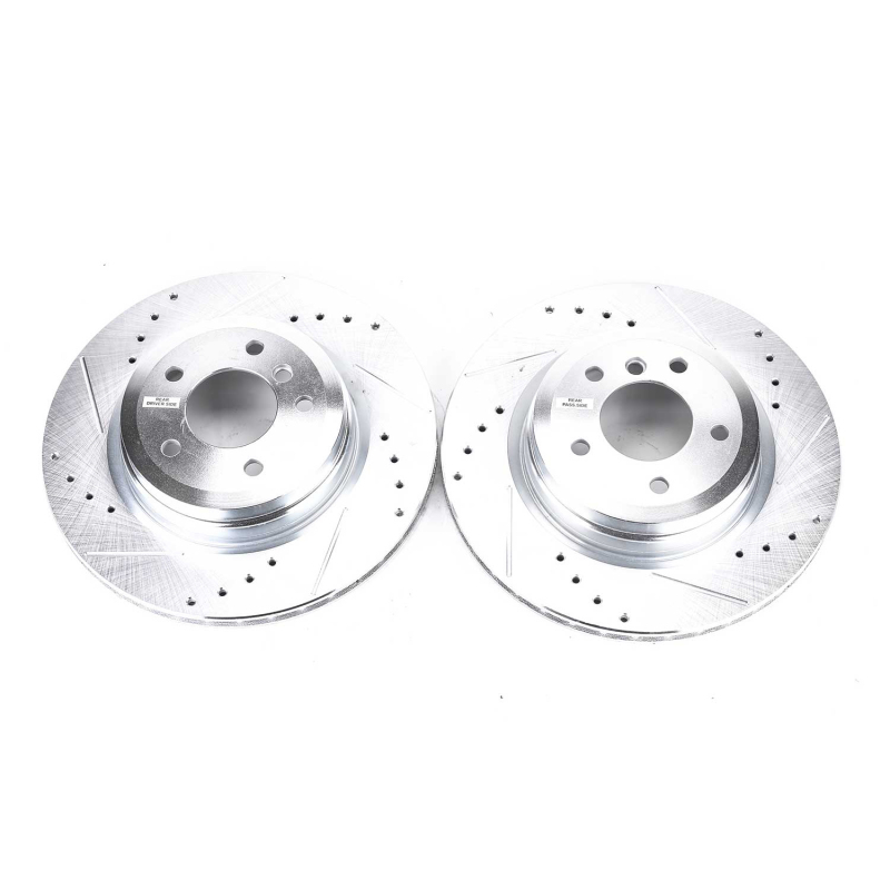 BMW 3 Series Brake Rotors (2) - Rear - PowerStop - Drilled & Slotted - Silver Zinc Plated - 2006