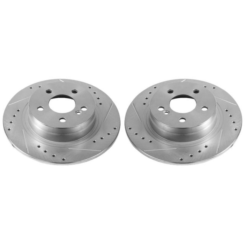 Mercedes-Benz C250 Brake Rotors (2) - Rear - PowerStop - Evolution Drilled & Slotted - Silver - `12-`16