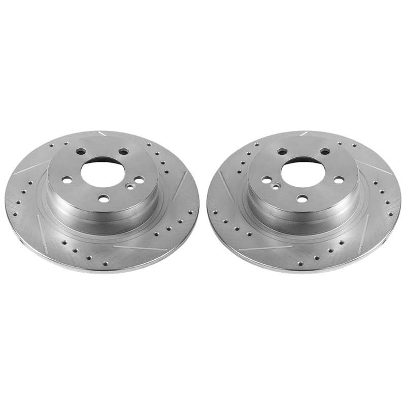 Mercedes-Benz C250 Brake Rotors (2) - Rear - PowerStop - Evolution Drilled & Slotted - Silver - `12-`16