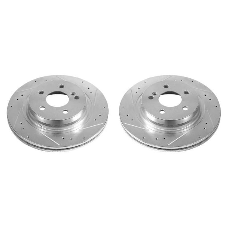 Mercedes-Benz C250 Brake Rotors (2) - Rear - PowerStop - Evolution Drilled & Slotted - Silver - `12-`16