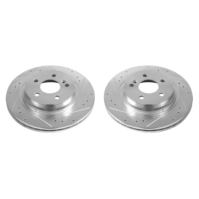 Mercedes-Benz C250 Brake Rotors (2) - Rear - PowerStop - Evolution Drilled & Slotted - Silver - `12-`16