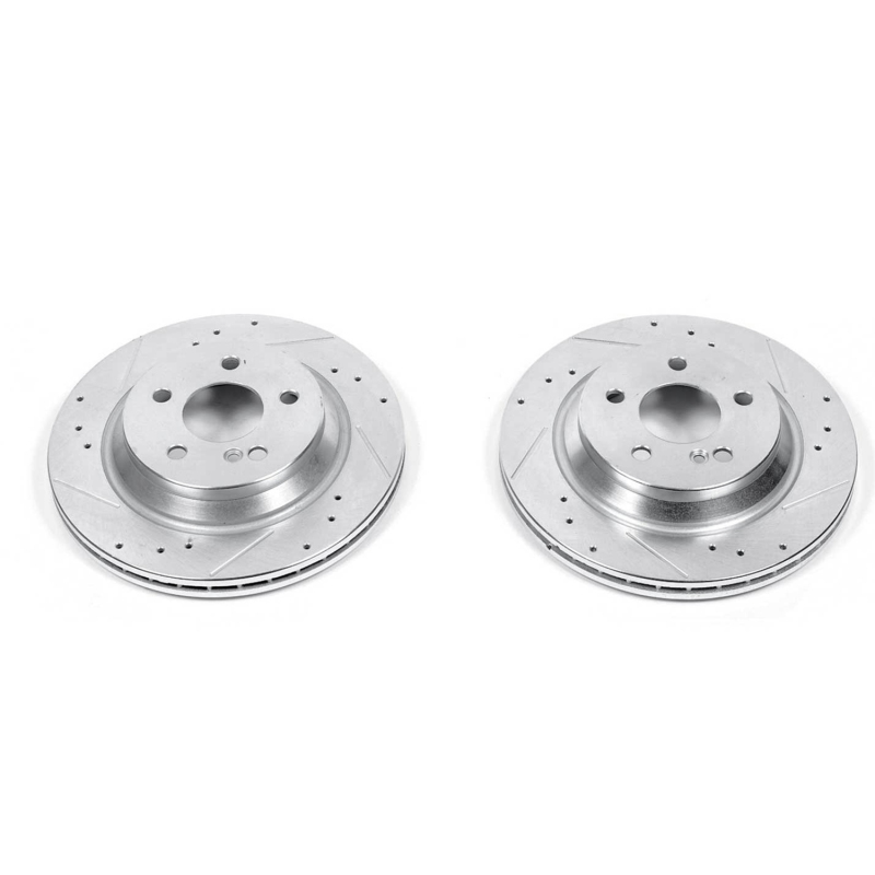Mercedes-Benz CL500 Brake Rotors (2) - Rear - PowerStop - Evolution Drilled & Slotted - Silver - `99-`03