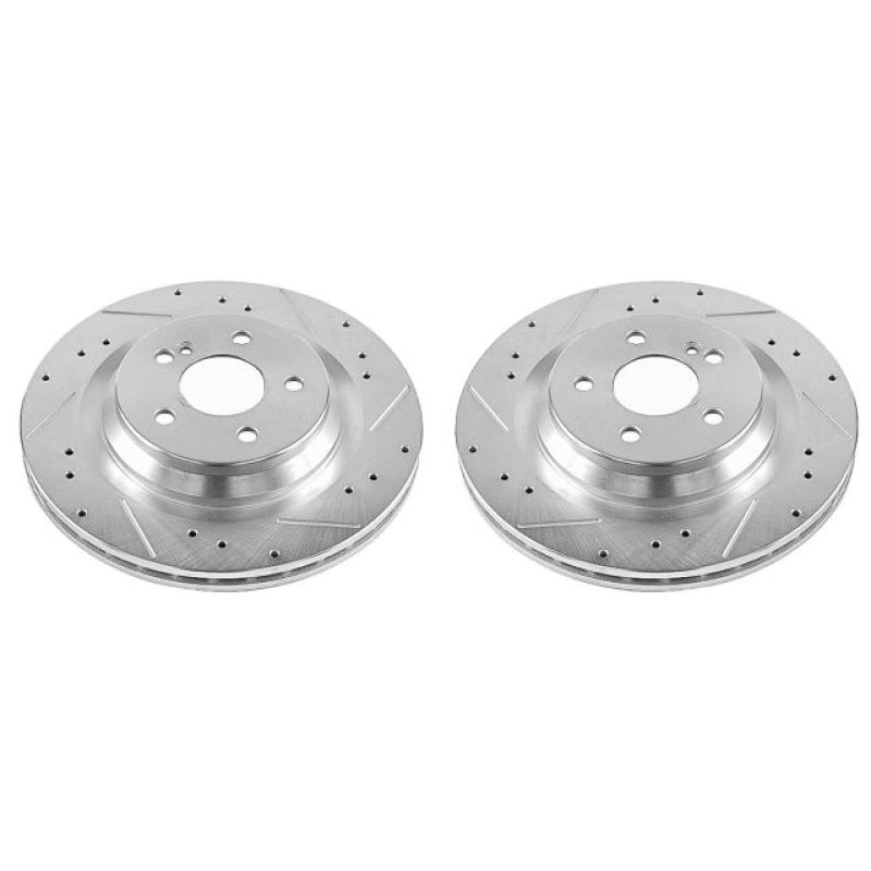 Mercedes-Benz CL550 Brake Rotors (2) - Rear - PowerStop - Evolution Drilled & Slotted - Silver - `09-`14