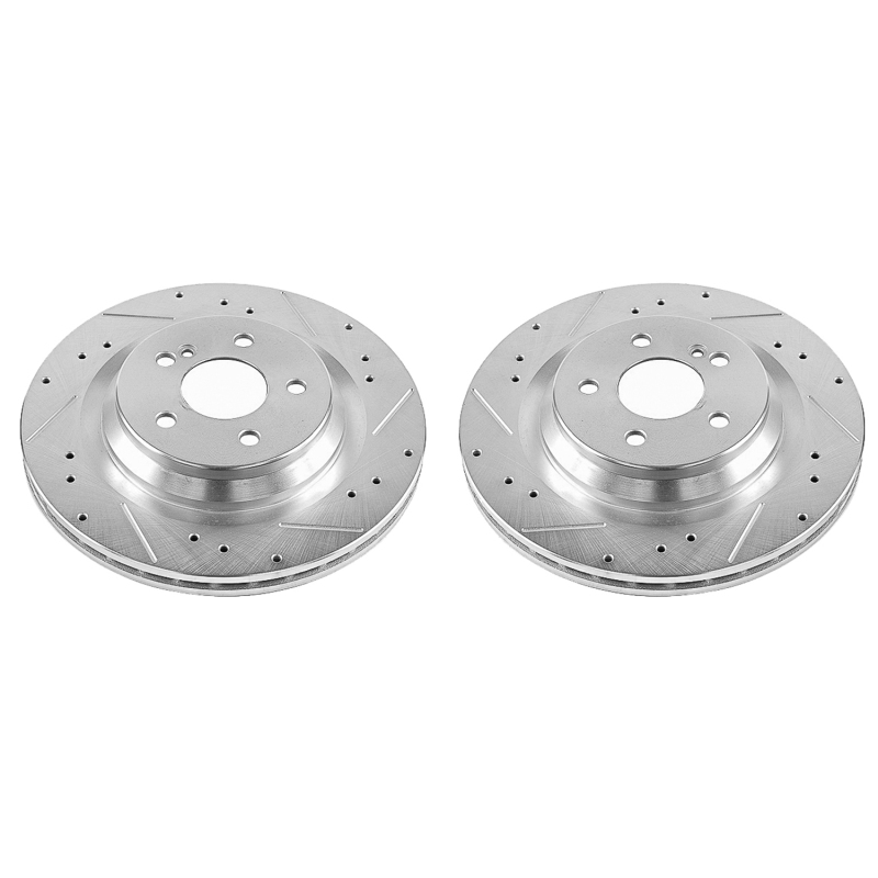 Mercedes-Benz CL550 Brake Rotors (2) - Rear - PowerStop - Evolution Drilled & Slotted - Silver - `09-`14