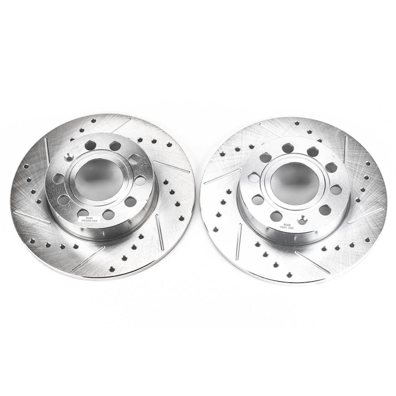 Audi A3 Brake Rotors (2) - Rear - PowerStop - Evolution Drilled & Slotted - Silver - 2008