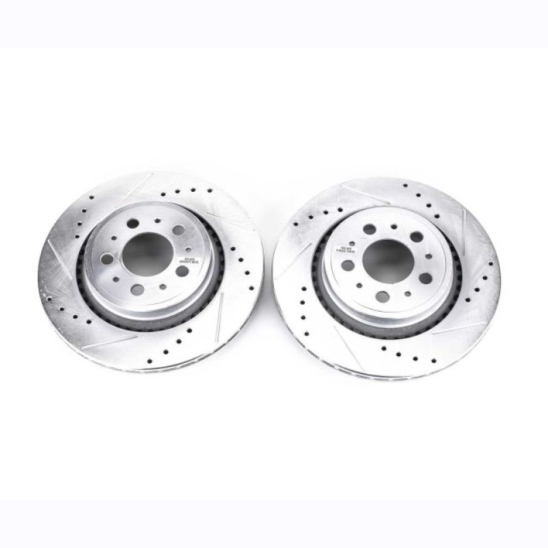 Volvo XC90 Brake Rotors (2) - Rear - PowerStop - Evolution Drilled & Slotted Rotors - Silver - `03-`14