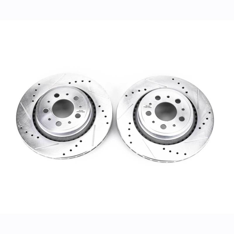 Volvo XC90 Brake Rotors (2) - Rear - PowerStop - Evolution Drilled & Slotted Rotors - Silver - `03-`14