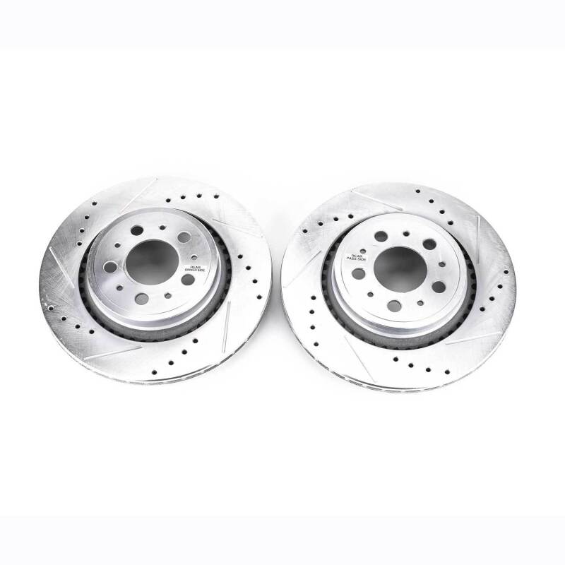 Volvo XC90 Brake Rotors (2) - Rear - PowerStop - Evolution Drilled & Slotted Rotors - Silver - `03-`14