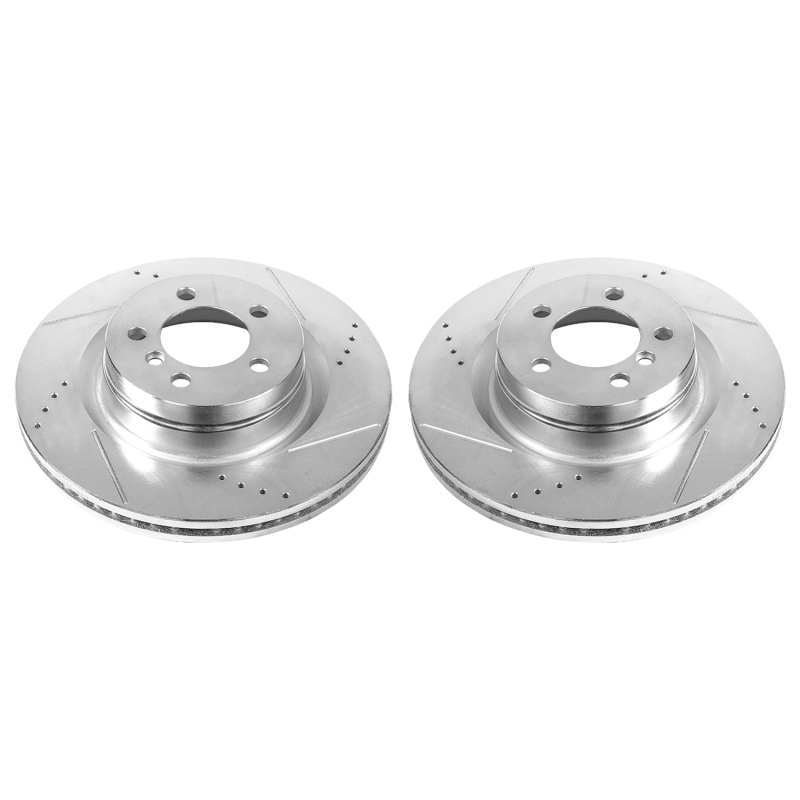Land Rover Range Rover Brake Rotors (2) - Front - PowerStop - Evolution Drilled & Slotted, Zinc Plated - Silver - `06-`09