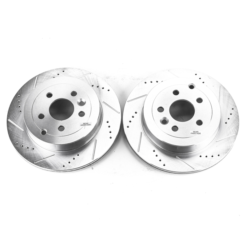 Land Rover LR2 Brake Rotors (2) - Rear - PowerStop - Evolution Drilled & Slotted, Zinc Plated - Silver Zinc - `08-`12