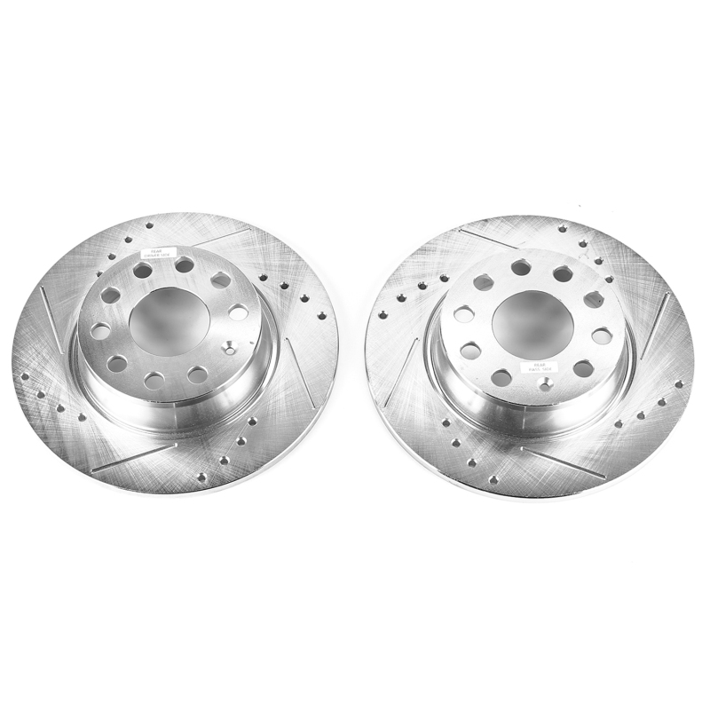 Audi A3 Brake Rotors (2) - Rear - PowerStop - Evolution Drilled & Slotted - Silver - `10-`13