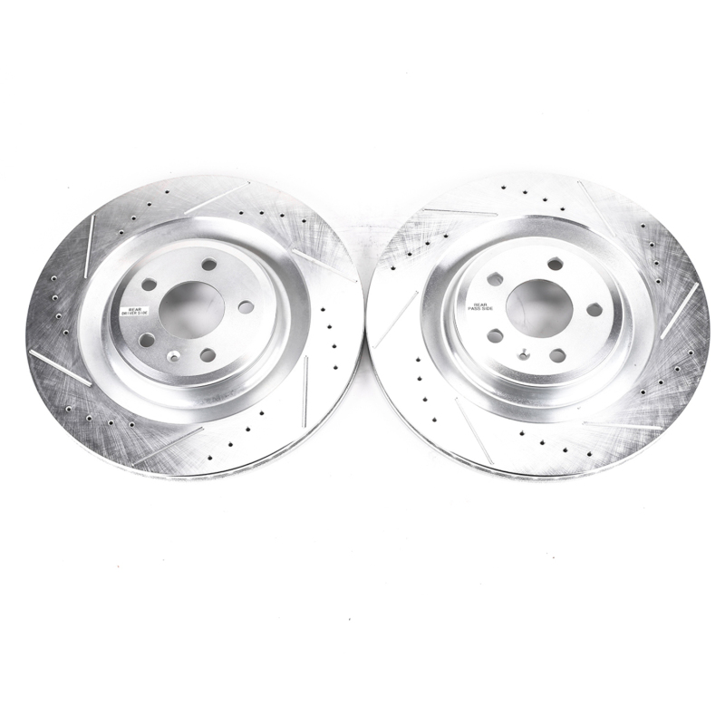 Audi A7 Quattro Brake Rotors (2) - Rear - PowerStop - Evolution Drilled & Slotted - Silver - `16-`18