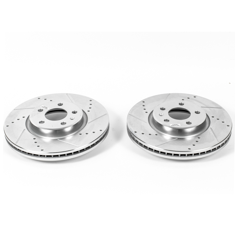 Audi A4 Brake Rotors (2) - Front - PowerStop - Evolution Drilled & Slotted Rotors - Silver - `12-`16