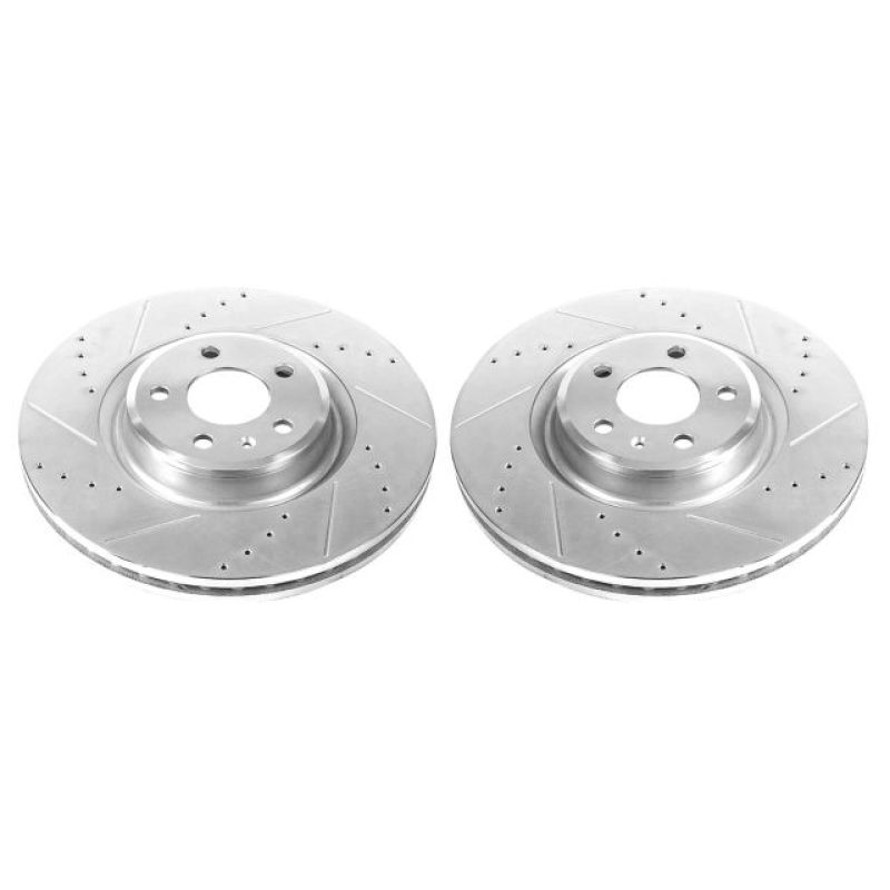 Audi A6 Brake Rotors (2) - Front - PowerStop - Evolution Drilled & Slotted - Silver - `14-`18