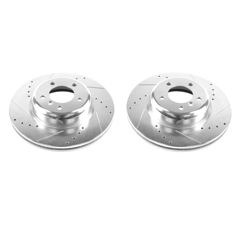 BMW 135i Brake Rotors (2) - Front - PowerStop - Evolution Drilled & Slotted - Silver - `08-`13