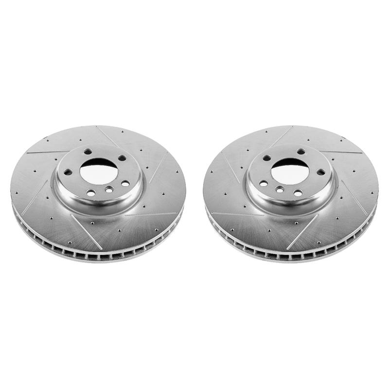 BMW 535i Brake Rotors (2) - Front - PowerStop - Evolution Drilled & Slotted - Silver Zinc - `10-`17