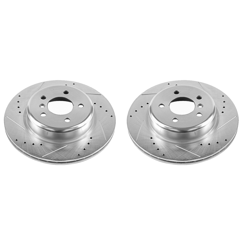 BMW 528 Brake Rotors (2) - Rear - PowerStop - Drilled & Slotted - Silver - `11-`16