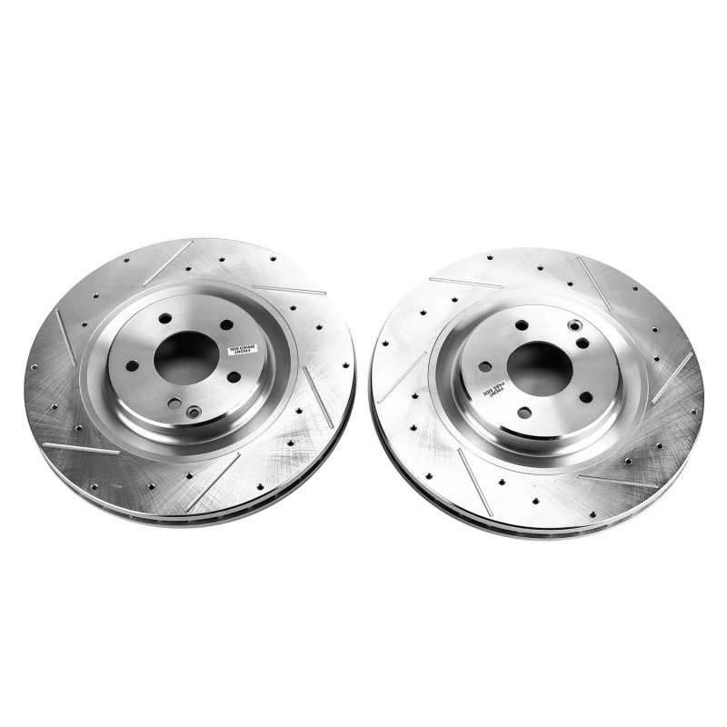 Mercedes-Benz C32 AMG Brake Rotors (2) - Front - PowerStop - Evolution Drilled & Slotted Rotors - Silver - `02-`04