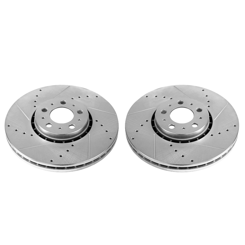 Volvo XC90 Brake Rotors (2) - Front - PowerStop - Evolution Drilled & Slotted Rotors - Silver Zinc - `03-`14