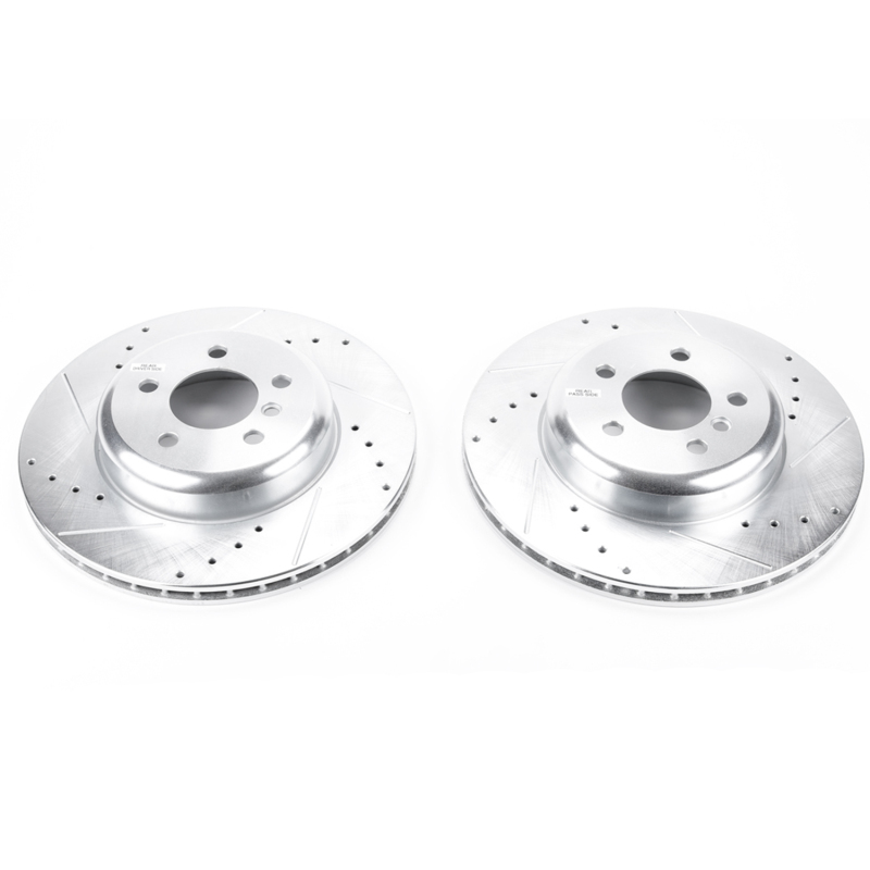 BMW ActiveHybrid 3 Brake Rotors (2) - Rear - PowerStop - Evolution Drilled & Slotted Zinc Plated - Silver - `13-`15