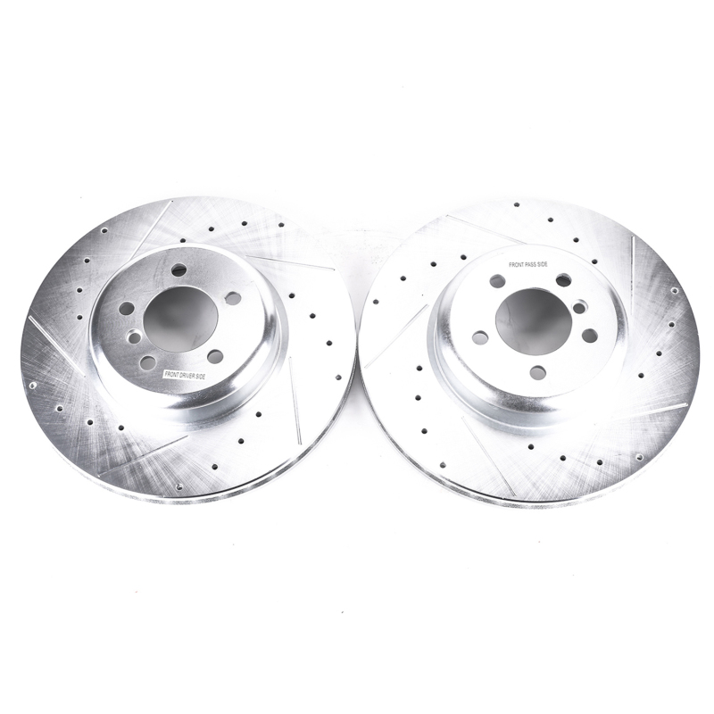 BMW 335i Brake Rotors (2) - Front - PowerStop - Evolution Drilled & Slotted - Silver - `13-`15