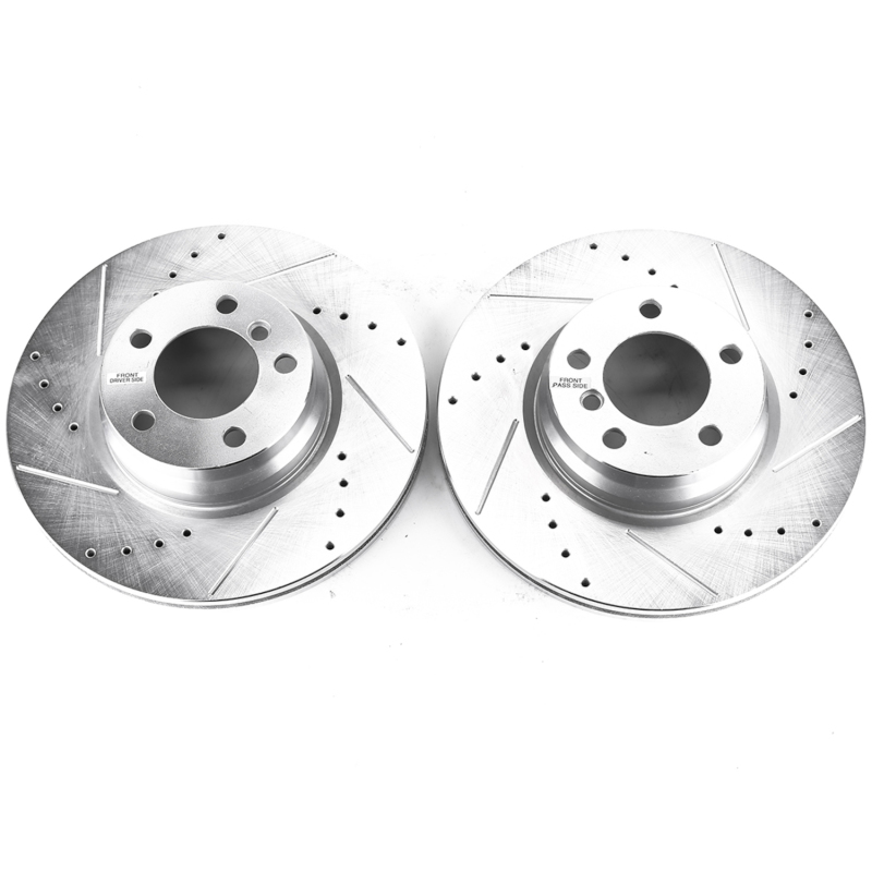 BMW 4 Series Brake Rotors (2) - Front - PowerStop - Evolution Drilled & Slotted - Silver Zinc - `14-`15
