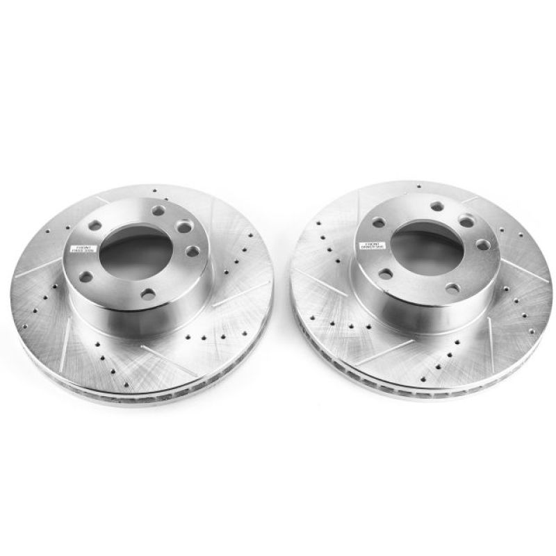 Mercedes-Benz G63 AMG Brake Rotors (2) - Front - PowerStop - Evolution Drilled & Slotted - Silver - `13-`14