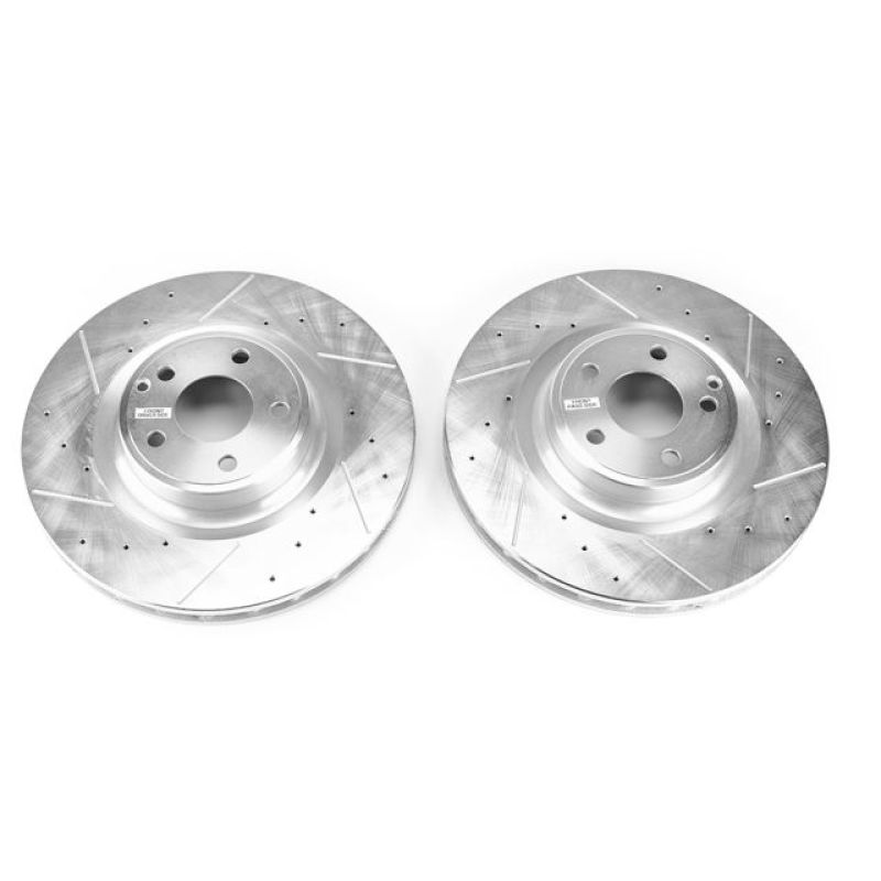 Mercedes-Benz SLC300 Brake Rotors (2) - Front - PowerStop - Evolution Drilled, Slotted & Plated - Silver - `17-`18