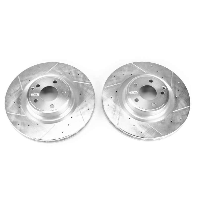 Mercedes-Benz SLC300 Brake Rotors (2) - Front - PowerStop - Evolution Drilled, Slotted & Plated - Silver - `17-`18