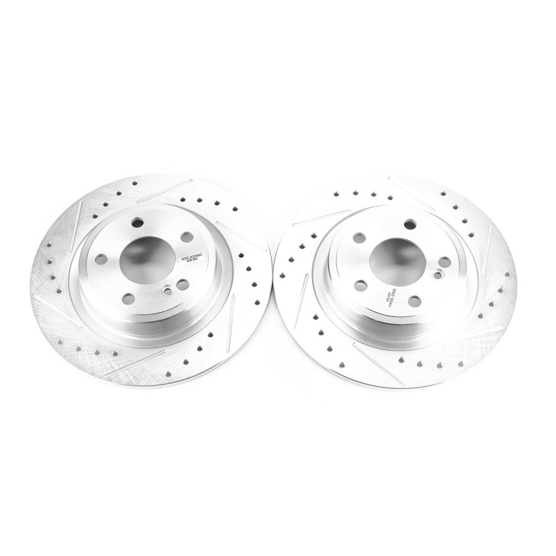 Mercedes-Benz SLC300 Brake Rotors (2) - Rear - PowerStop - Evolution Drilled & Slotted Rotors - Silver - `17-`18