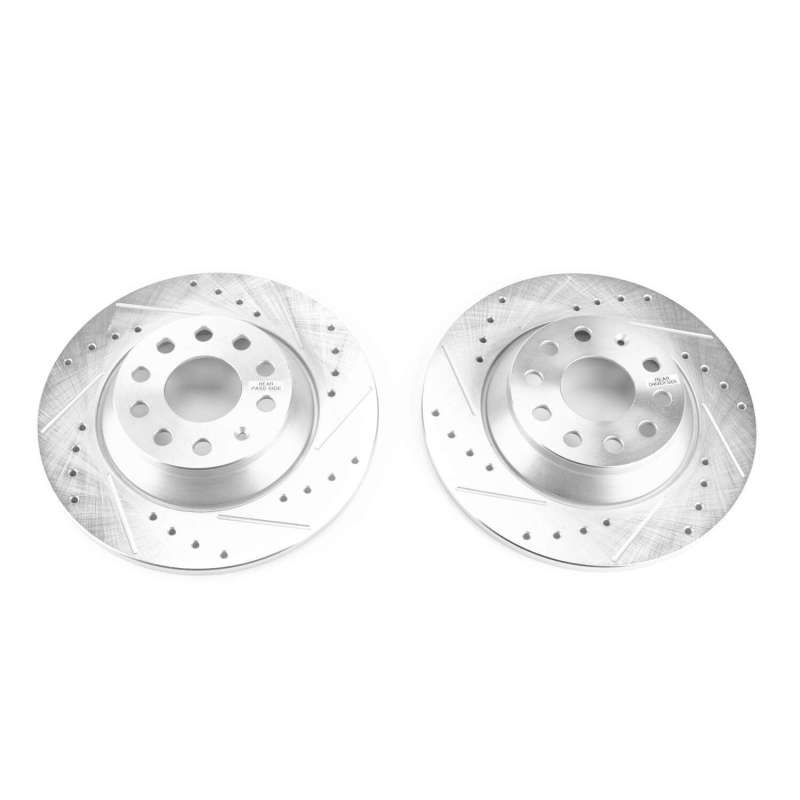 Audi A3 Brake Rotors (2) - Rear - PowerStop - Evolution Drilled & Slotted - Silver - `15-`16