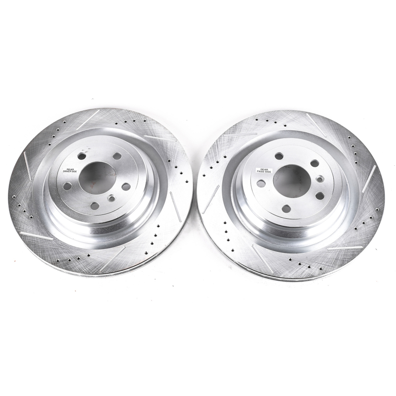 Mercedes-Benz GL350 Brake Rotors (2) - Rear - PowerStop - Evolution Drilled & Slotted Zinc Plated - Silver - `13-`16