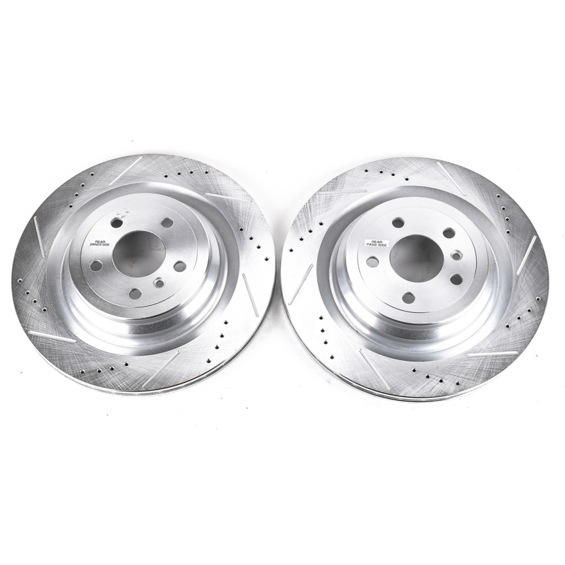Mercedes-Benz GL350 Brake Rotors (2) - Rear - PowerStop - Evolution Drilled & Slotted Zinc Plated - Silver - `13-`16