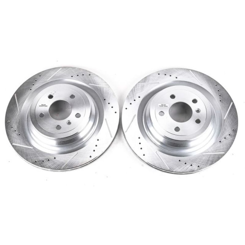 Mercedes-Benz GL350 Brake Rotors (2) - Rear - PowerStop - Evolution Drilled & Slotted Zinc Plated - Silver - `13-`16