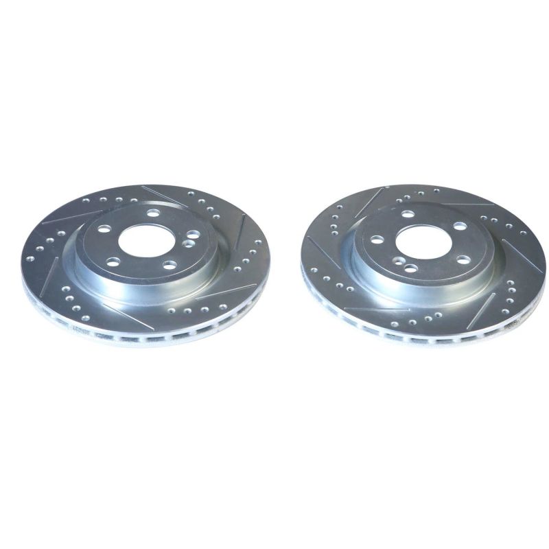 Mercedes-Benz CLA250 Brake Rotors (2) - Rear - PowerStop - Evolution Drilled & Slotted - Silver - `14-`19