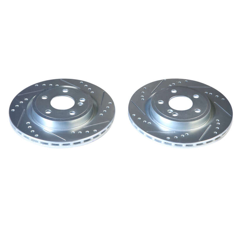 Mercedes-Benz CLA250 Brake Rotors (2) - Rear - PowerStop - Evolution Drilled & Slotted - Silver - `14-`19