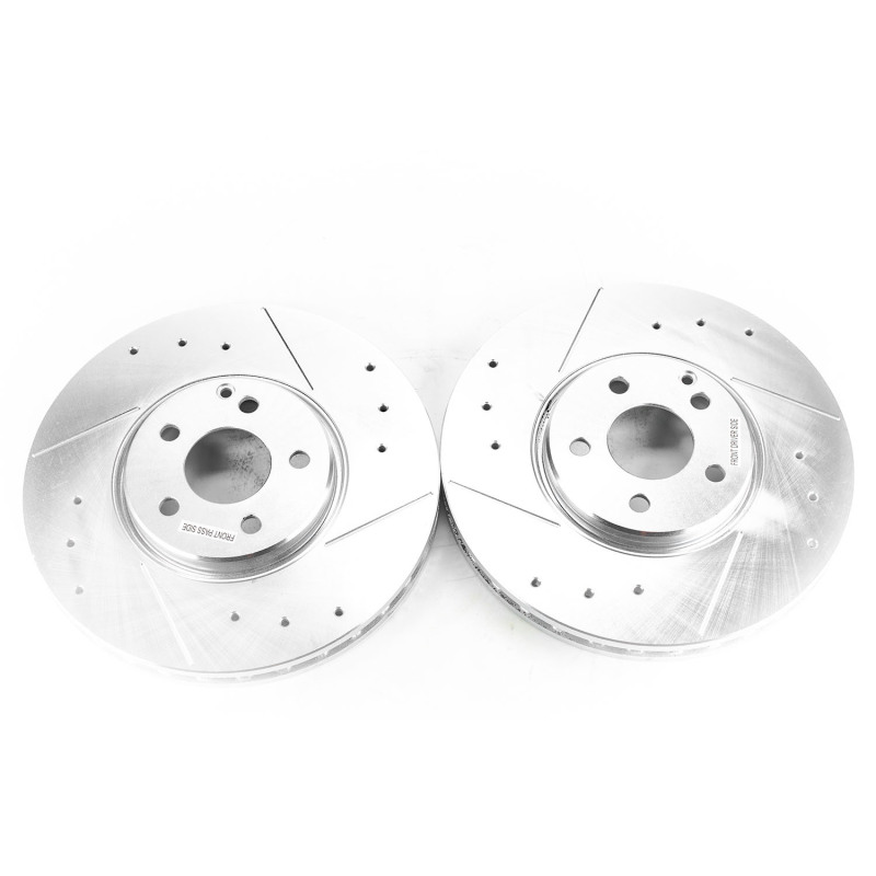 Mercedes-Benz E500 Brake Rotors (2) - Front - PowerStop - Evolution Drilled & Slotted - Silver - `04-`06
