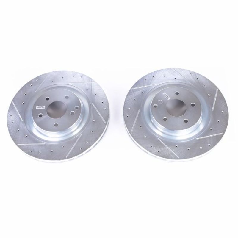 Mercedes-Benz CLK500 Brake Rotors (2) - Front - PowerStop - Evolution Drilled & Slotted Zinc Plated - Silver - `03-`06