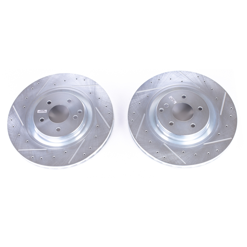Mercedes-Benz CLK500 Brake Rotors (2) - Front - PowerStop - Evolution Drilled & Slotted Zinc Plated - Silver - `03-`06