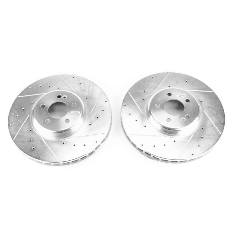 Mercedes-Benz C43 AMG Brake Rotor (2) - Front - PowerStop - Evolution Drilled & Slotted - Silver - `17-`18