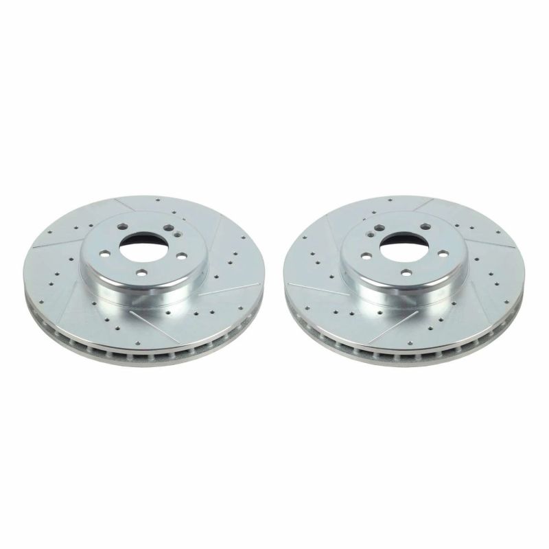 Mercedes-Benz GLC300 Brake Rotors (2) - Front - PowerStop - Evolution Drilled & Slotted - Silver - `16-`20