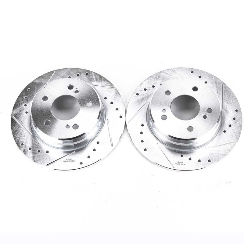 Mercedes-Benz C Class Brake Rotors (2) - Rear - PowerStop - Evolution Drilled & Slotted - Silver - `99-`00