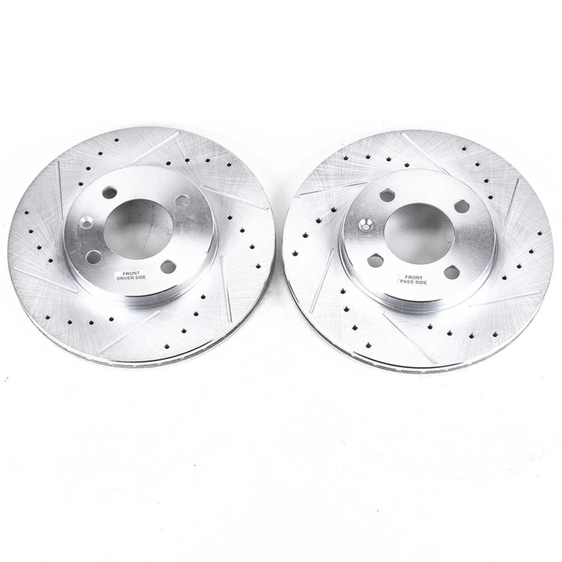 Volkswagen Cabrio Brake Rotors (2) - Front - PowerStop - Evolution Drilled & Slotted Rotors - Silver - `95-`02